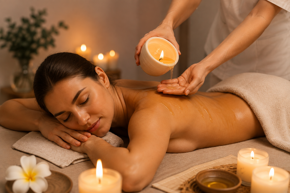 Ritual Veloterapia, masaje con aceite de velas relajante.